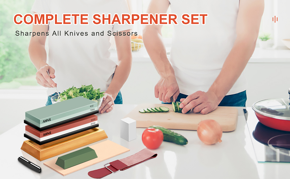 Knife Sharpening Stone Set Dual Grit Waterstone 400/1000 3000/8000