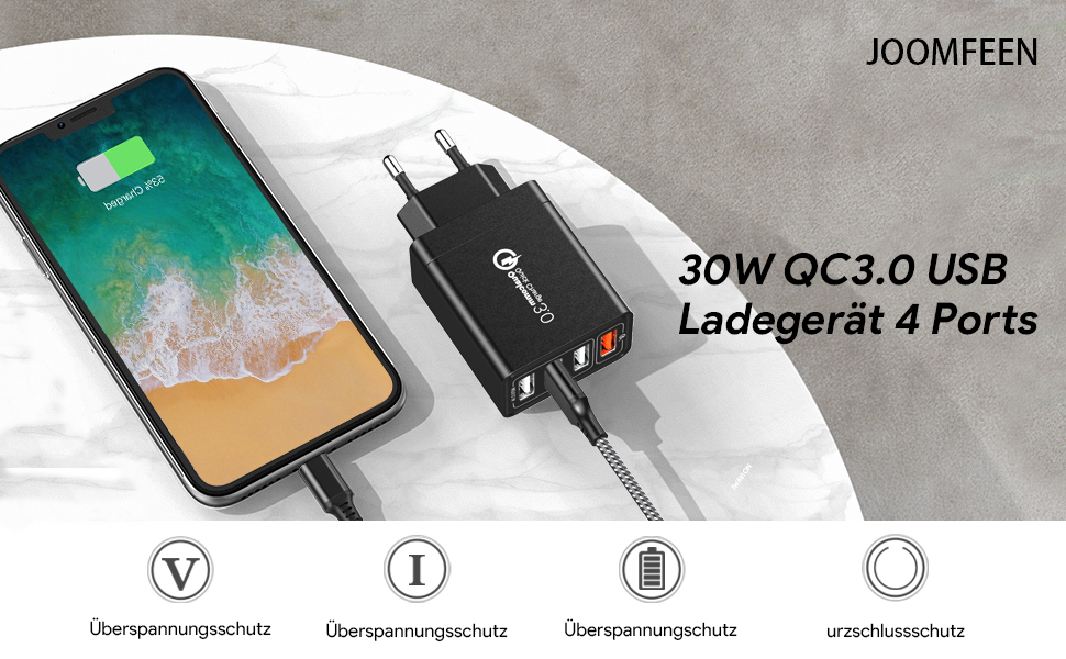 JOOMFEEN 30W QC3.0 USB Ladegerät 4 ports