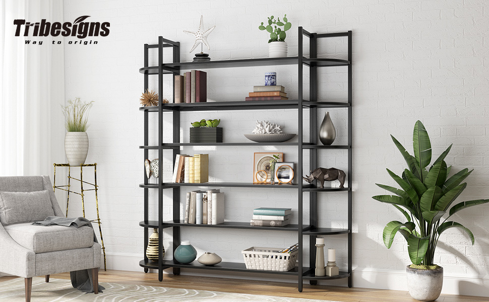Tribesigns Modern Triple Wide 6Shelf Bookshelves, 6Tier