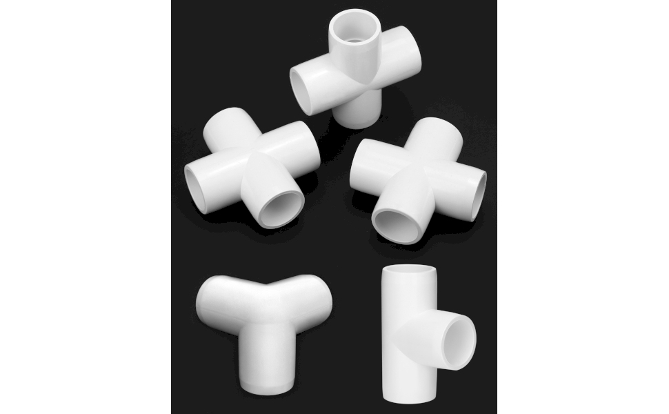 QWORK 1/2" PVC Fittings Kit, 24 Pcs Furniture Grade 4 Way Cross Pipe