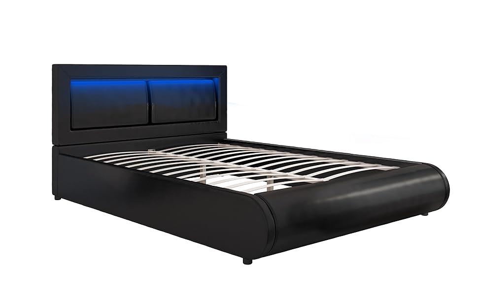 Faux Leather Upholstered Platform Bed Frame with Led Lights