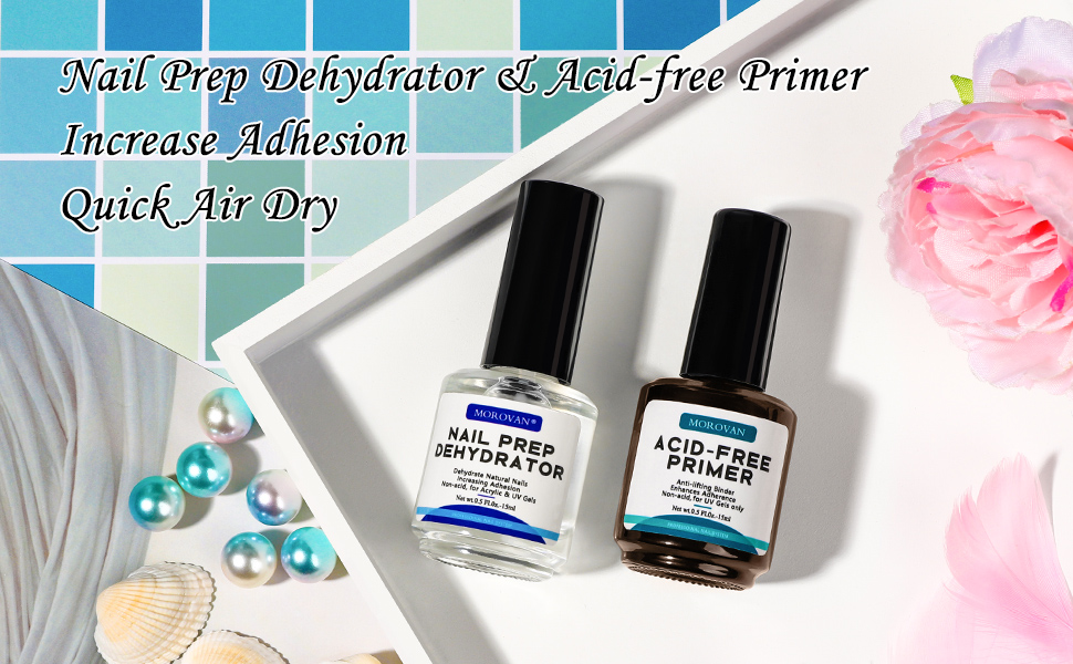Morovan Nail Prep Dehydrator and Primer Set Professional Natural Acid