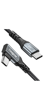 usb c to usb c 100w right angle cable 3ft 6ft 10ft type c 100 watts pd 90 Degree cable 87w black