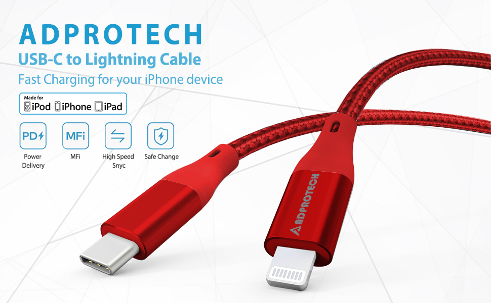 ADPROTECH USB C to Lightning Cable 6FT, [Apple MFi