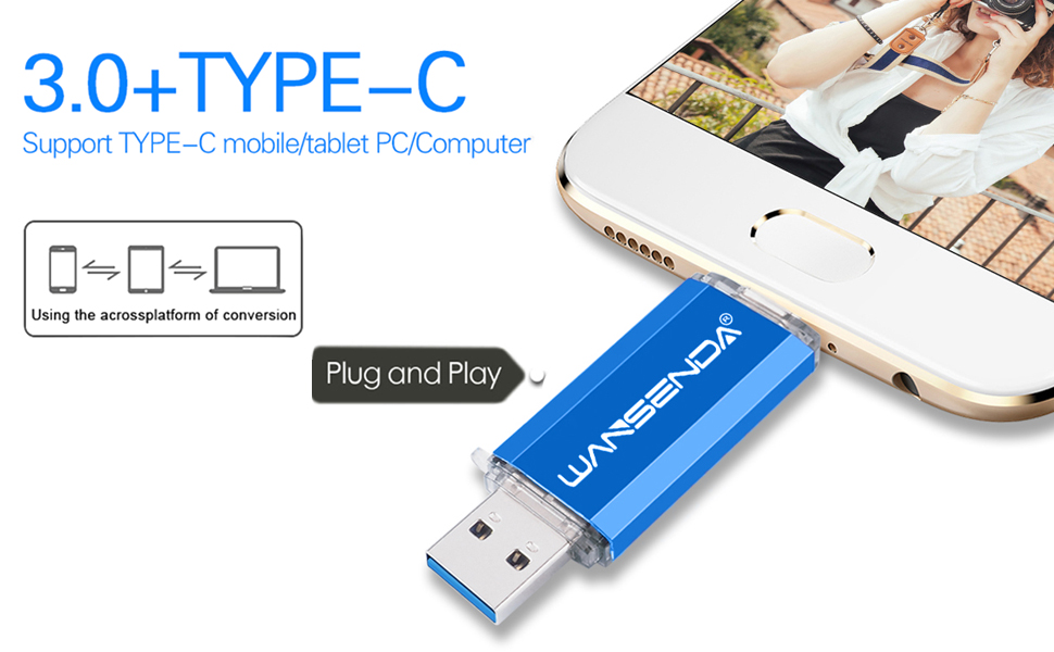 WANSENDA OTG USB Flash Drive 2 in 1 USB 3.0 & TypeC Pen Drive 32GB