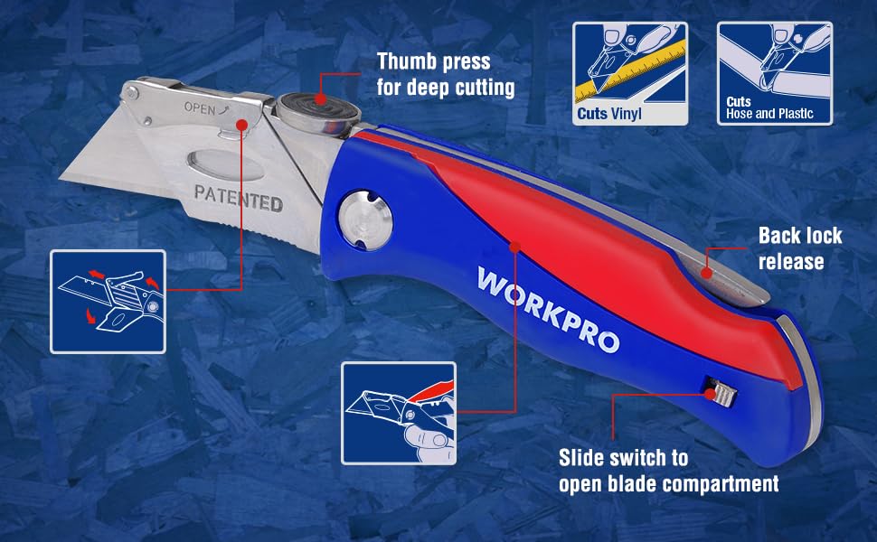 WORKPRO Folding Utility Knife, QuickChange Pocket Box Cutter,Back Lock