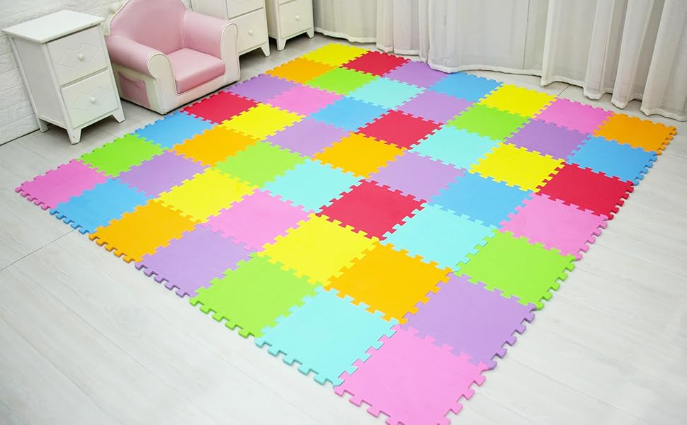 Meiqicool EVA Foam Puzzle Play Mat for Baby Non Toxic Interlocking Soft Floor Tiles Kids