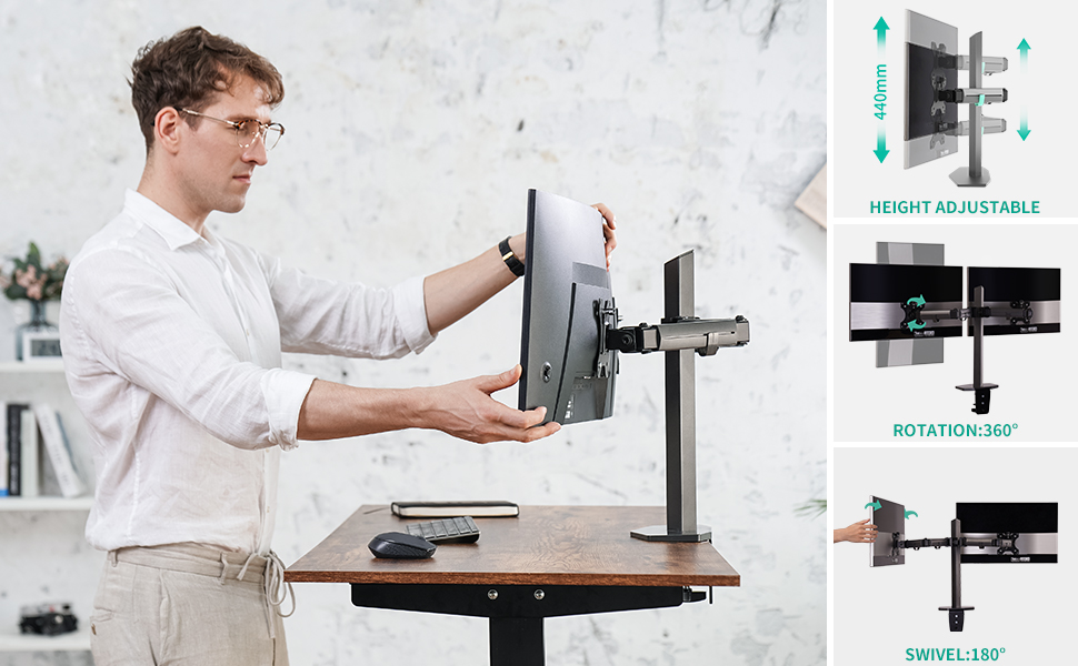 EleTab Dual Monitor Stand Heavy Duty Dual Arm Monitor Desk Mount