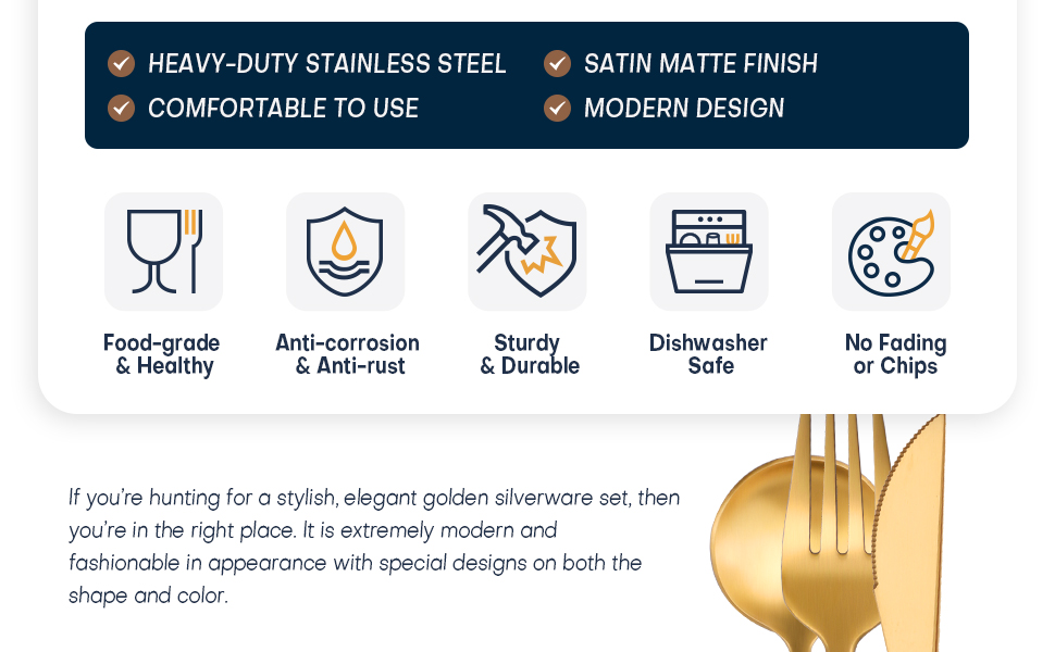 Luxury Matte Gold Silverware Set, 20Piece 18/8 Stainless