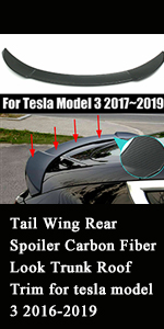 Tail Wing Rear Spoiler Carbon Fiber Look Trunk Roof Trim for tesla model 3 2016-2019
