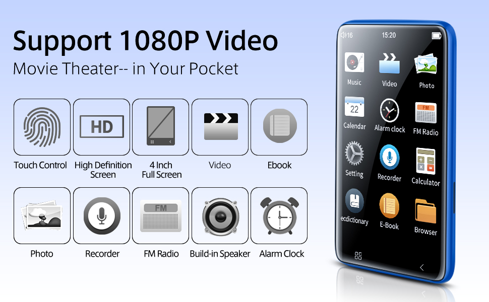 TIMMKOO MP3 Player with Bluetooth, 4.0" Full Amazon.co.uk Electronics