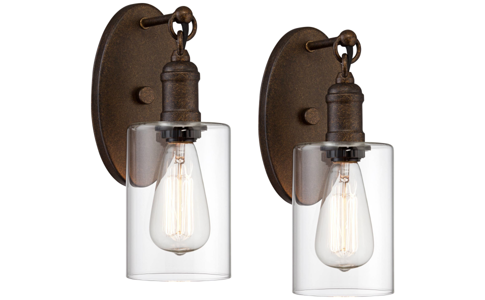 Franklin Iron Works Cloverly Industrial Rustic Wall Light Sconces Set of 2 Bronze Brown Metal