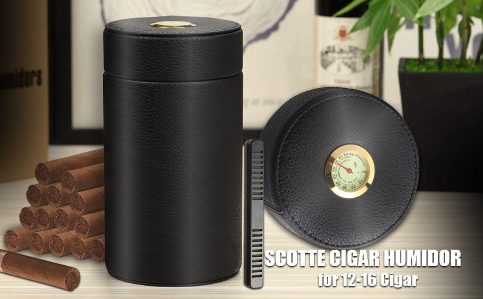 Scotte Cigar humidor case/jar,Leather Cedar Wood Cigar Canister Portable for 1216