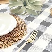 Gray and cream tablecloth
