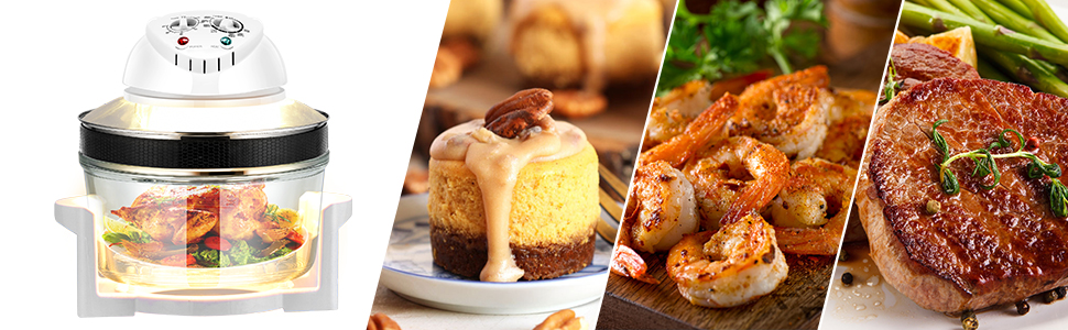 RELAX4LIFE Forno Ad Aria Ventilato Con Capacità 17 Litri, Forno Alogeno Per Cottura Senza Olio, Forno Multifunzione Con Temperatura Regolabile 65°C-250°C, Funzione Timer E Potenza 1200-1400W 12 q