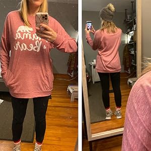 MODARANI Mama Bear T Shirts Women Long Sleeve Tunic Tops Casual Loose Fit Comfy