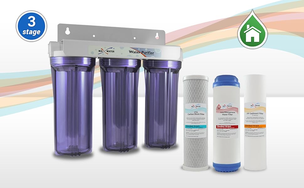 10" Standard Whole House 3 Stage Iron Manganese Water Filter System - 3 Stage Whole House Water Filter System