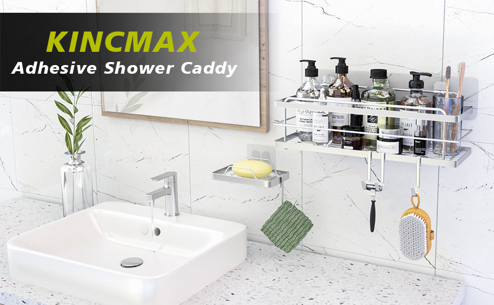 KINCMAX Shower Caddy Basket Shelf & Soap Dish Self Adhesive Drill