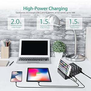QC 3.0 Charging Station,AIZBO 60W 12A 6 Port Docking Stations & Desk Organizer