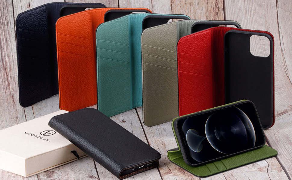 Amazon.co.jp: VISOUL iPhone12miniケース 手帳型 本革 レザー