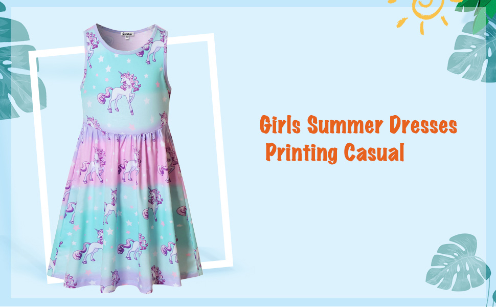 Jxstar Girls Dress Sleeveless Printing