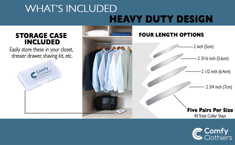 Metal Collar Stays for Men's Dress Shirts (40Pack