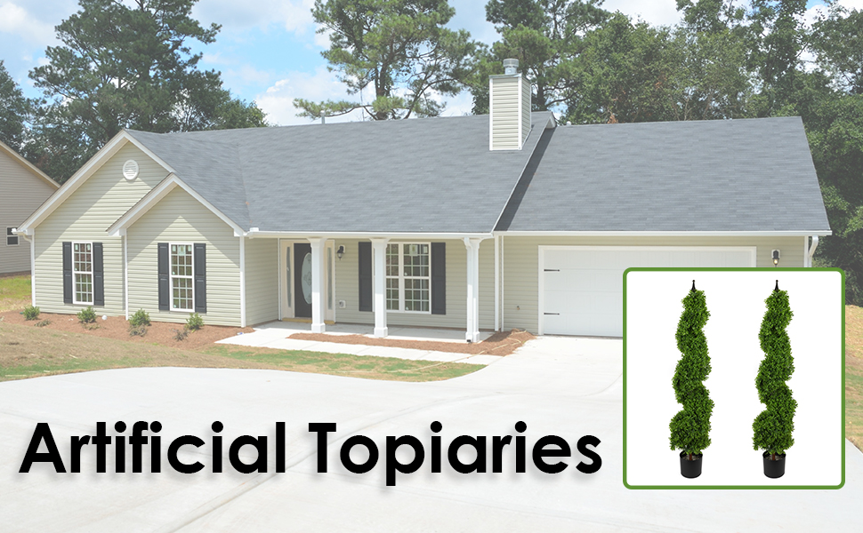 Houseables Topiary Trees, 2 Pack, Faux Boxwood, 4 Feet