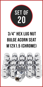 Set of 20 Chrome 12x1.5 Hex Bulge Acorn Lug Nut