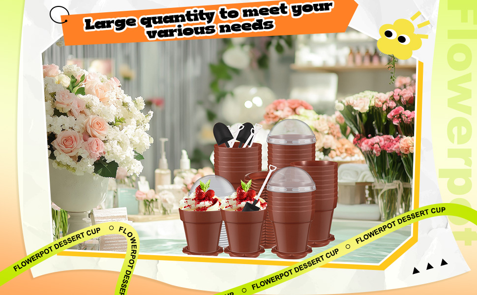 100 Pack Flowerpot Dessert Cup Plastic Cake Cups with Lid