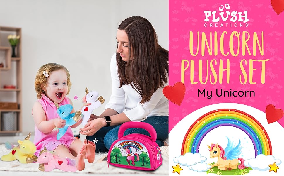 Plush Creations Talking Unicorn Plush Toy Set Includes 4 Talking Soft Stuffed