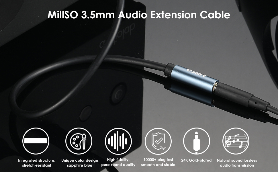 MillSO Headphone Extension Cable, 6.6ft Stereo Aux Jack Cable, 3.5mm