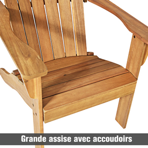 GOPLUS Fauteuil De Jardin Adirondack En Bois Massif-69P X 88l X 103H Cm-Dossier Haut&Accoudoir Elargi- Charge Max 160KG(Naturel) 15 Z