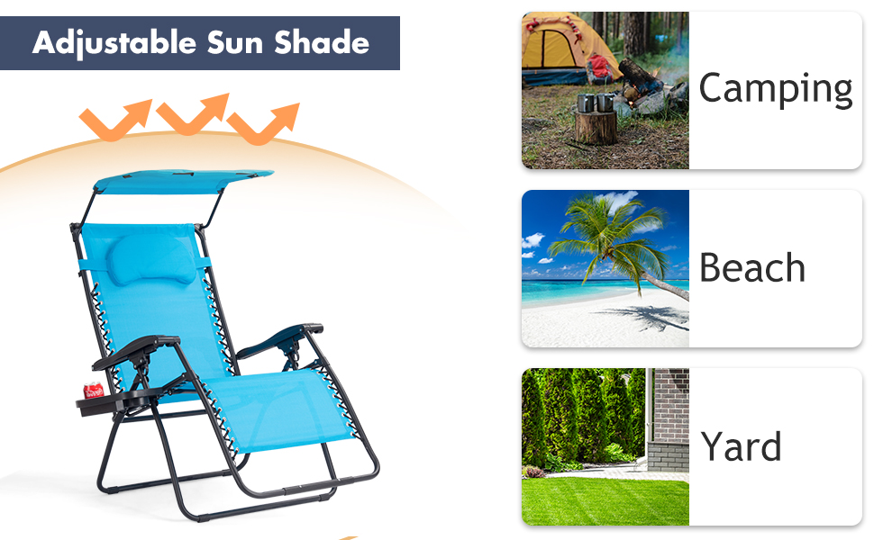 Zero Gravity Chair with Shade Canopy, Recliner for Patio