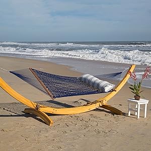 Nags Head Hammocks NH11OT Single Oatmeal Duracord Rope Hammock with Free Extension Chains & Tree Hooks, Handcrafted in The USA, Accommodates 1 Person, 450 LB Weight Capacity, 12 ft. x 49 in. Navy Nags Head Hammocks DuraCord Rope Hammock