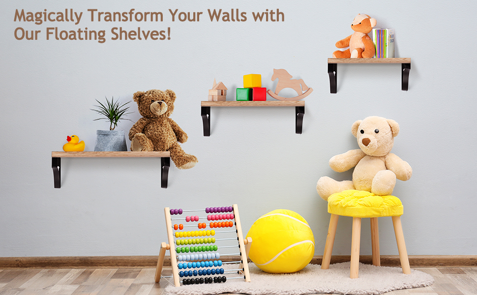 Amada Floating Shelves Wall Mounted, Rustic Paulownia Wood Wall Shelves