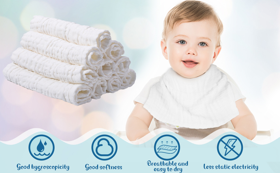 10 Pcs White Muslin Washcloths 