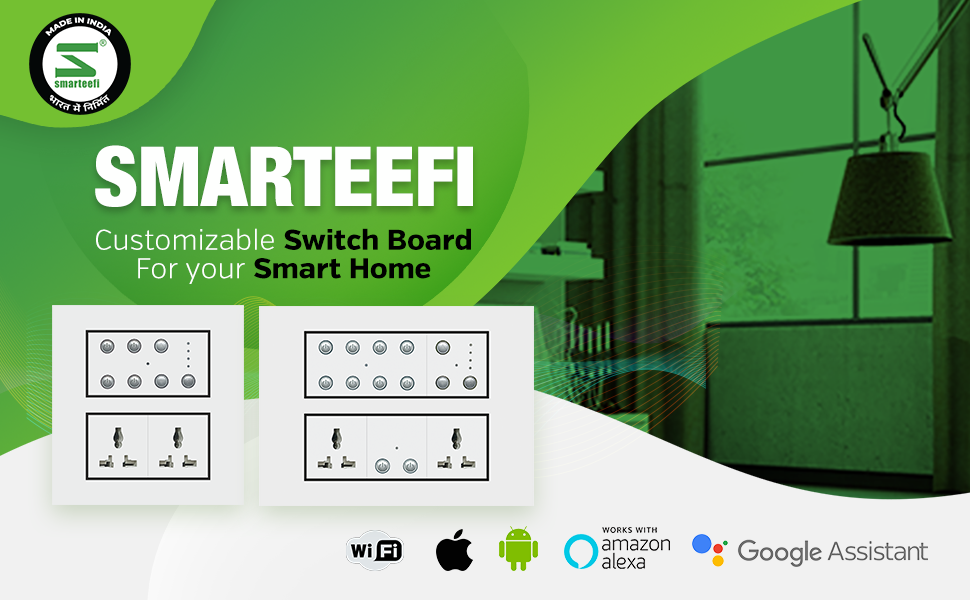 Smarteefi Touch 2 Port 16A WiFi Smart Switch (Each Port with 16A Capability), Execute Schedule Even if no Internet, Compatible with Alexa/ Home (BLACK)