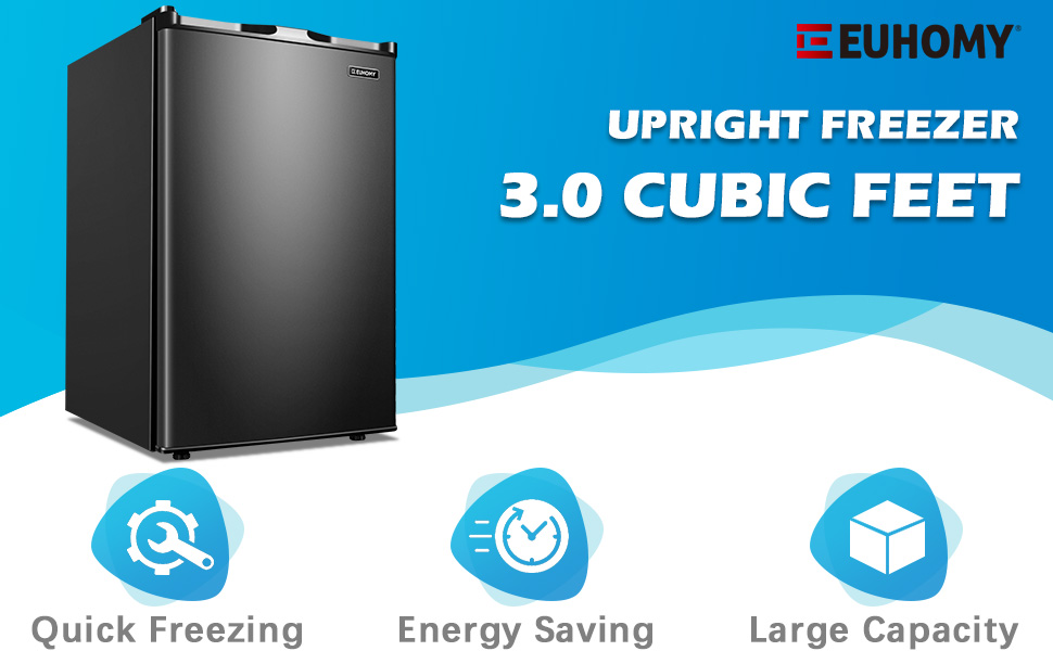 Euhomy Upright freezer, 3.0 Cubic Feet, Single Door Compact