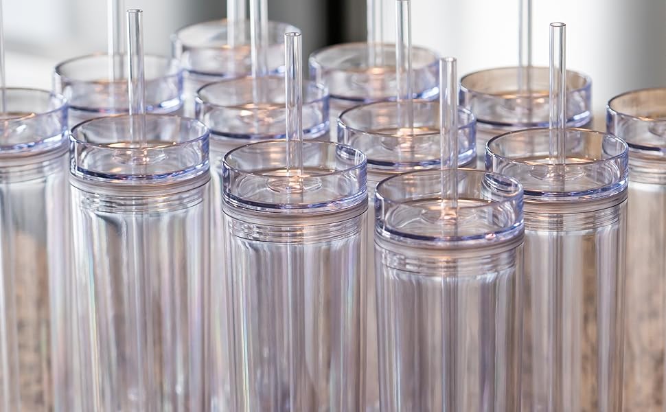 STRATA CUPS 24 Pack Skinny Clear Tumblers with Lid and