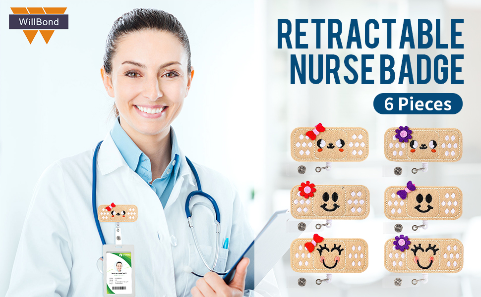 WILLBOND 6 Pcs Retractable Nurse Badge Reel Holder Badge Bandage Felt