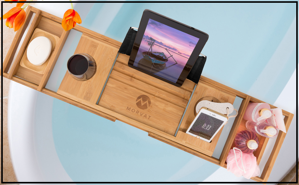 Morvat Bamboo Bathtub Tray, Bathtub Tray Caddy, Bathtub