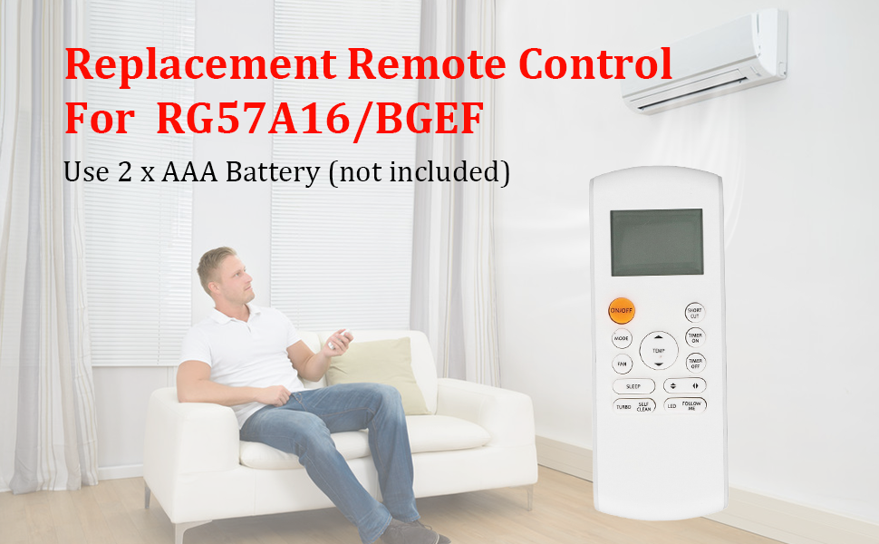ريموت كنترول بديل لمكيف الهواء RG57A16 BGEF RG57A2 BGEF RG57A3 BGEF RG57A3 BGEF RG57B BGE RG57D BGE مع اضاءة خلفية ساطعة، يعمل ببطارية ايه ايه ايه 23 ريموت كنترول لمكيفات ميديا