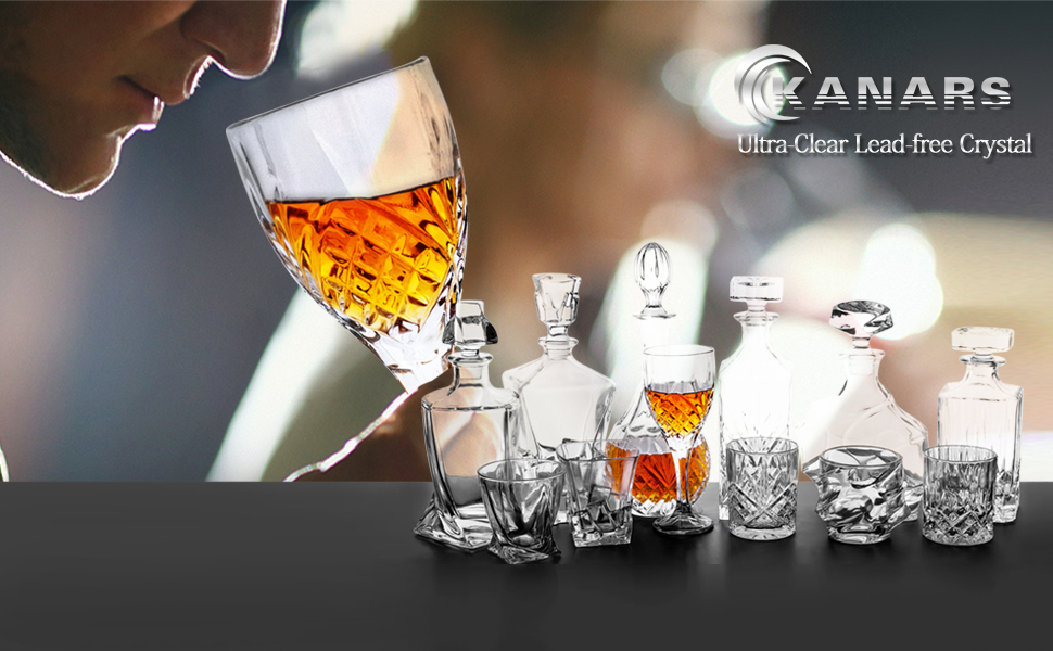 KANARS Hand Made Whiskey Decanter And Glasses Set