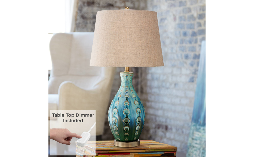 360 Lighting Mid Century Modern Style Vase Table Lamp with Table Top Dimmer 26.5" High Teal
