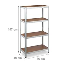 Relaxdays verzinktes Schwerlastregal 280kg Traglast, 157x80x40 cm, 4 Böden, zum Stecken, Stahl, Silber, Lagerung in Kell E754600d 568e 4a66 A1ae C95ec11c4a5d. CR0,0,300,300 PT0 SX220 V1