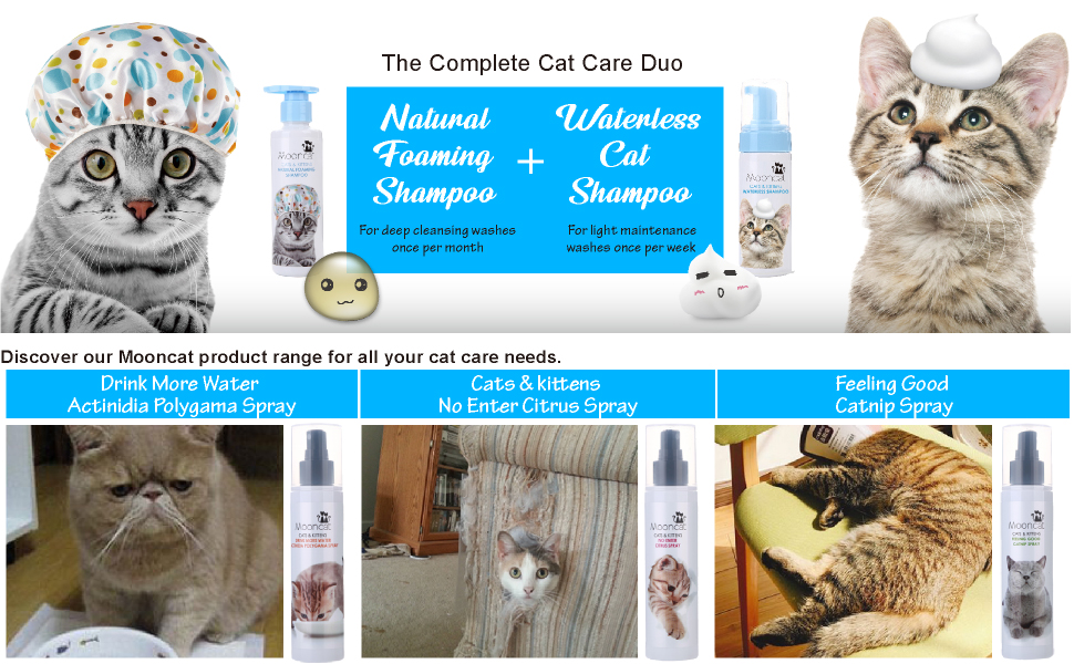 Mooncat Waterless Cat Shampoo+Cat Brush, Licking Safe Dry