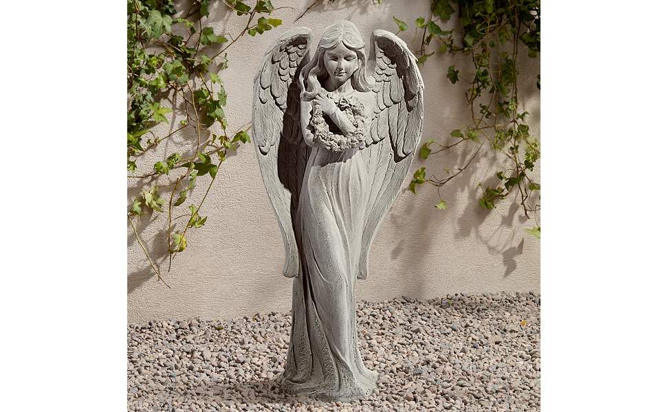 Standing Angel 25" High Faux Greystone Indoor-Outdoor Statue