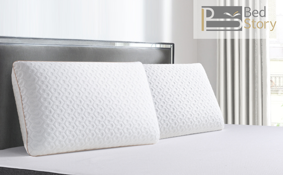 BedStory Memory Foam Pillow, Cooling Gel Pillows for Sleeping, Cervical Bed Pillow for Neck Pain Orthopedic - Side Back Stomach Sleepers, Removable Washable Cover & Ventilated Design (40X60X13CM) 8 Contour Cervical Pillows for Neck Support
