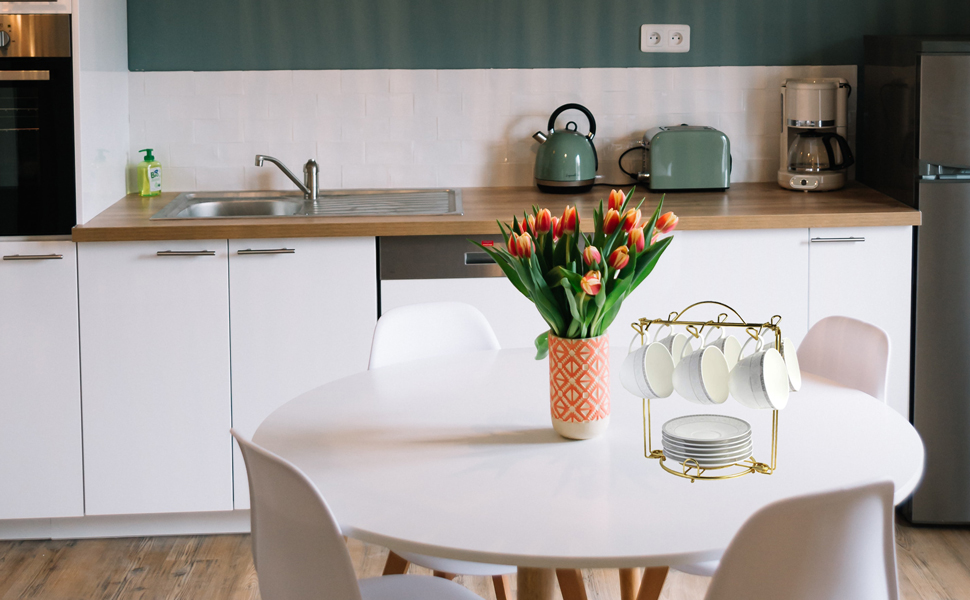 HOHIYA Tea Cup Display Rack Vertical Wall Stand Teacup Saucer Holder