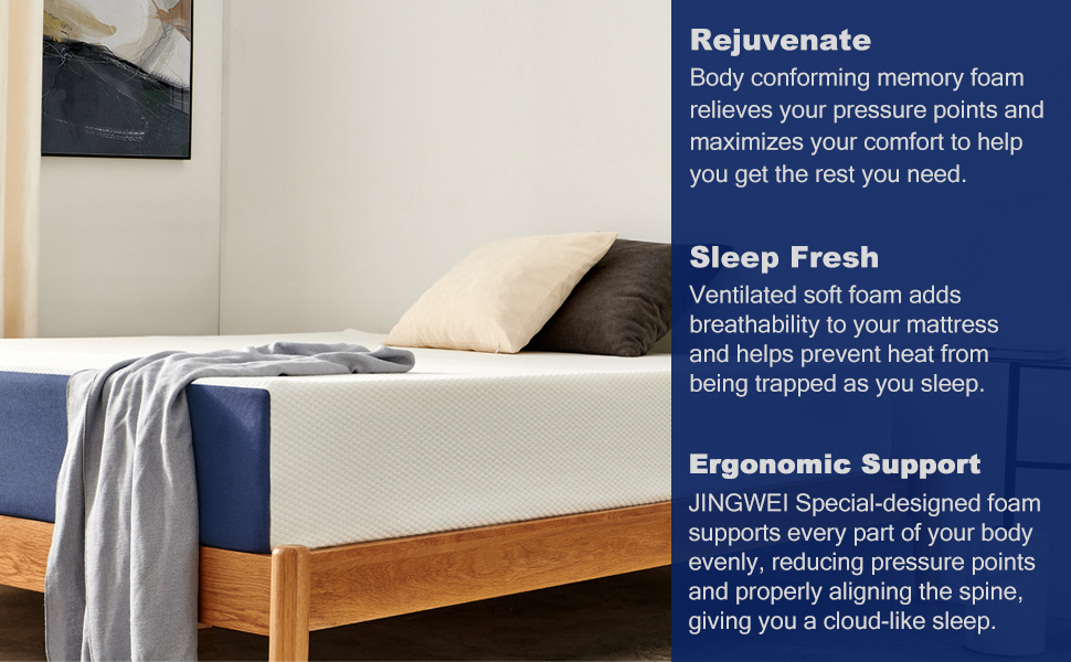 JINGWEI King Mattress, 14 inch Gel Infused Memory Foam